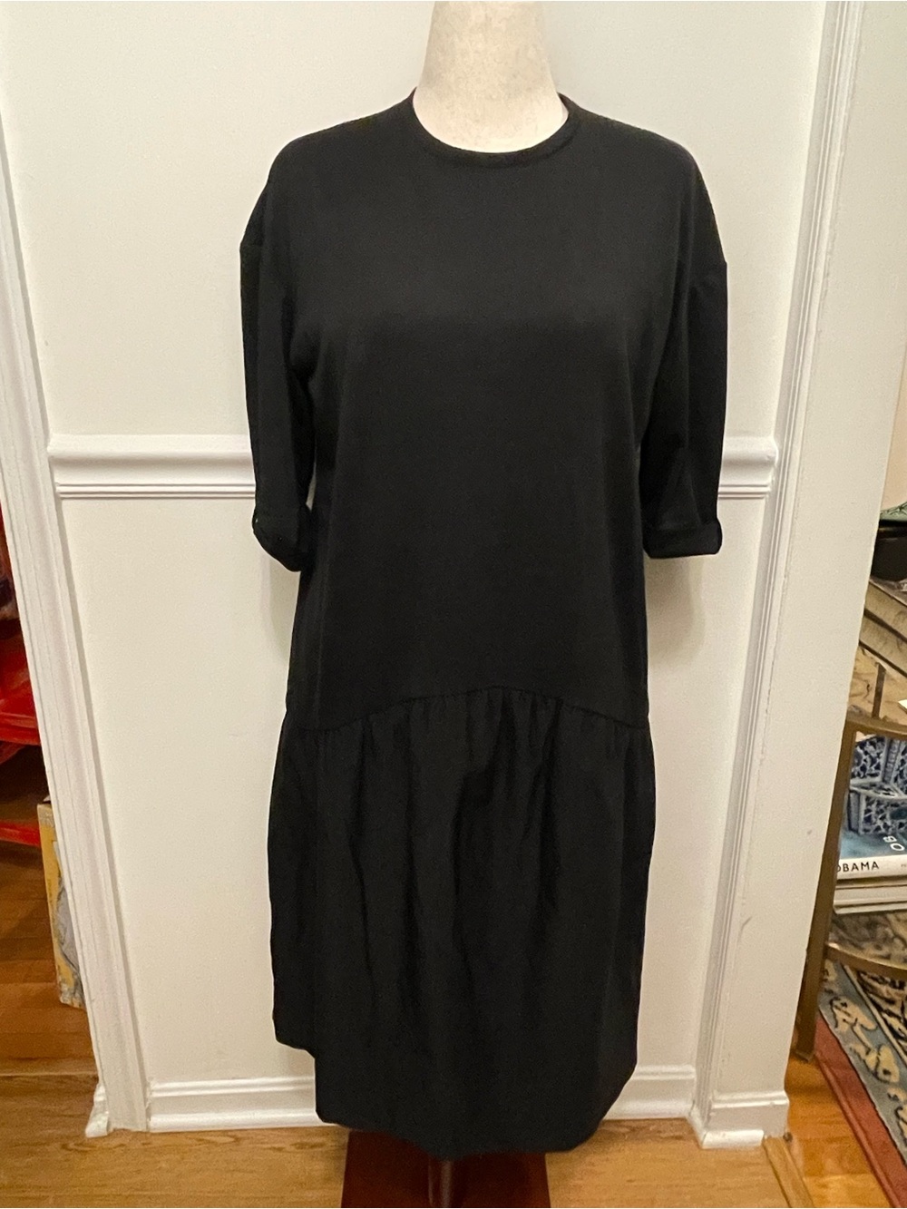 NOD New York Black Midi Dress Size Medium Drop Waist Minimalist Chic